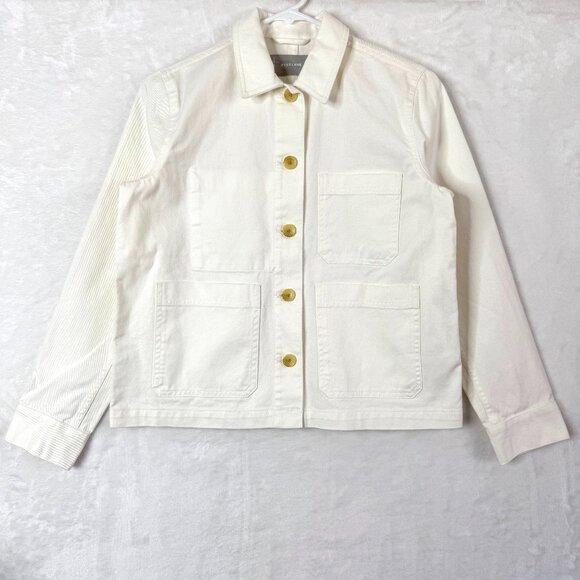 Everlane The Chore Button Front Collared Boxy Denim Jacket Womens XS Cream - Picture 1 of 9